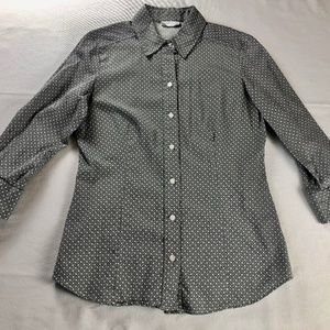 New York and Co. Women's 3/4 Sleeve Button Down Blouse - Gray Geo Weave Pattern